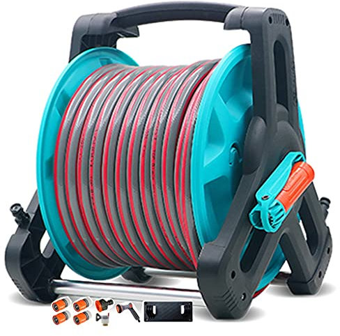 Carrello portatile per avvolgitubo da giardino con tubo dell'acqua in PVC antiruggine per tubo dell'acqua all'aperto per tubo domestico blu e giallo 20 m