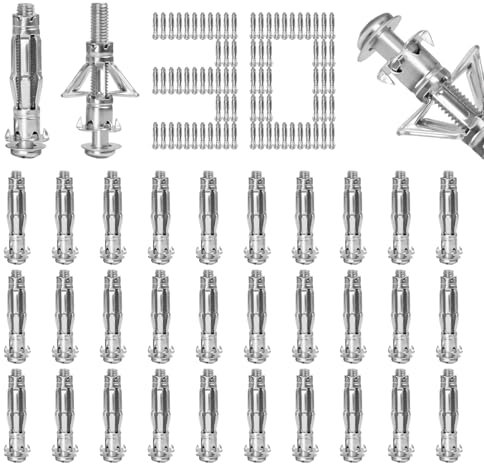 30 Pz Tasselli per Cartongesso Zincato Tipo a Petalo Tasselli Cartongesso in Acciaio al Carbonio Tasselli Muro ad Alta Resistenza M6*52mm per Cartongesso Piastrelle Cave Pannelli di Pannelli PVC