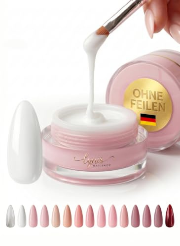 No File Aufbaugel für Gelnägel MILKY WHITE Milchig Weiß 15ml für Profis & Anfänger als UV Gel SELBSTGLÄTTEND OHNE FEILEN · für UV & LED geeignet · pinchbar, mittelviskos · Lynis-Nailshop.de