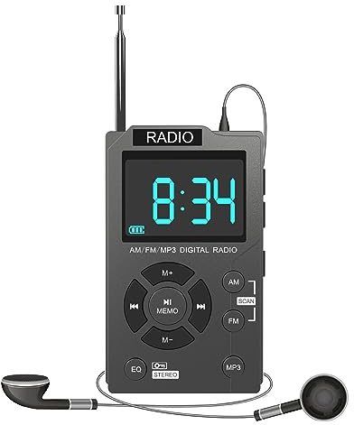 eyYvxmep Mini Radio Portátil Gris Bolsillo de Plástico AM FM Receptor Radio Digital Tarjeta TF Reproductor de Música MP3