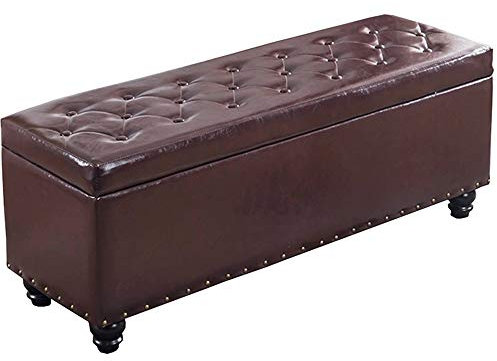 Ottomane, rechteckig, PU-Leder, Fußhocker, Aufbewahrungsbank mit gepolstertem Sitz und Deckel, Braun, maximale Traglast 150 kg