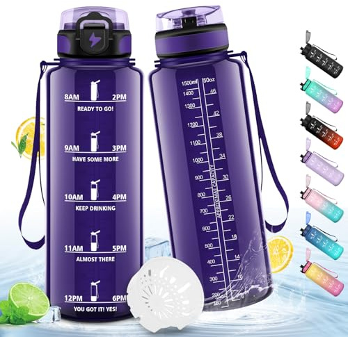 HoneyHolly Trinkflasche Trinkflasche Sport 1.5L, mit Zeitmarkierung, Wasserflasche, Auslaufsicher, Sportflasche, Wasserflasche Kohlensäure Geeignet für Wandern, Laufen, Radfahren
