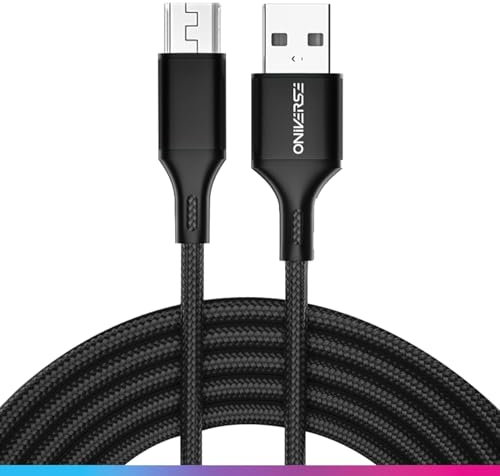 Oniverse Cable Micro USB, cable de carga trenzado USB-A a Micro, compatible con PS4 Pro Slim Xbox One PC MAC Android, 3 metros, carga rápida 2.4A - Negro
