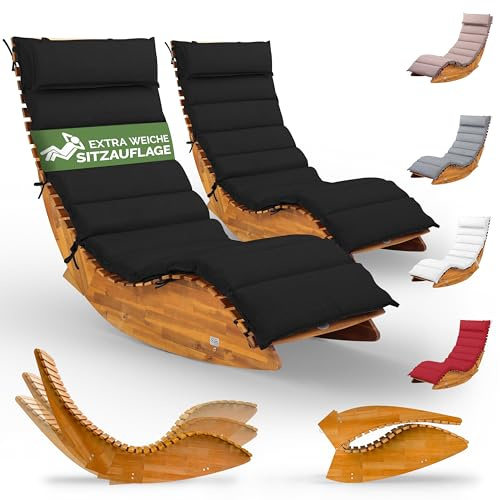 Casaria® 2X Sonnenliege inkl. Auflage 2 Personen Anthrazit Klappbar Wetterfest Holz Garten Liege Ergonomisch 160kg Belastbarkeit FSC®-Zertifiziert Schwungliege Set Balkon 154x60cm