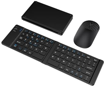 TKMARS Tastiera Bluetooth Pieghevole Ricaricabile Wireless con Layout Inglese, Portatile Viaggio Mini Tastiera Silenziosa Mouse Set per Android Windows iOS iPad Smartphone Tablet Laptop PC - Nero