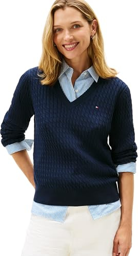 Tommy Hilfiger Women's Co Cable Fine Gg V-nk Ls SWT Ww0ww44987 Pullover Sweater (Pack of 1)