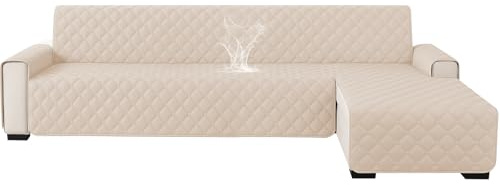 Ystyle wasserdichte Couch Überzug L Form 3 Sitzer, Sofa Cover L Shape Reversibel Universal, Gesteppte Sofa Überzug Ecksofa rutschfest, Couch Bezug Ecksofa Kratzfester Für Katze Hund, Beige