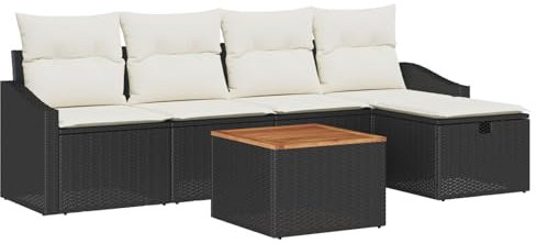vidaXL Garten-Sofa-Set mit Kissen 6 pcs Schwarz Poly Rattan, Garten- und Terrassenmöbel Set, modulare, leichte Rattan-Sofa, haltbar für Deine funktionale Patio-Einrichtung