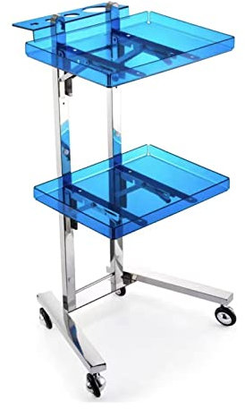 Plateau de Salon Pliable à roulettes, Table de Tatouage Portable pour Artiste, Plateau à Instruments de Coiffure résistant aux Produits Chimiques et Chariot de Rangement (Couleur : Bleu)