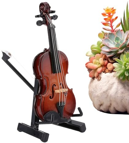 Holz Miniatur Violine Modell Geigen Musikinstrument Miniatur mit Ständer | Holz Sammelfigur Dekoration für Zimmer Büro