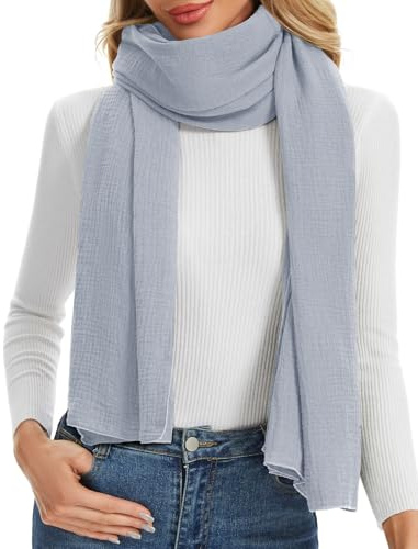 Bbonlinedress Schal Damen Baumwolltuch Halstuch elegant Schals Stola Schultertuch Multifunktionstuch Shawl Musselintuch 190 * 65cm GreyBlue
