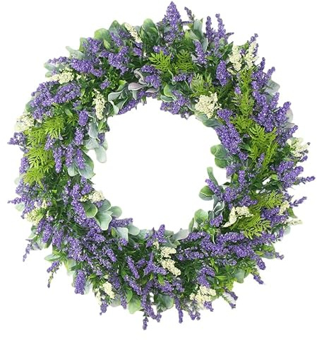 BESTYASH Künstlicher Lavendelkranz 40cm Türkranz aus Langlebigem Material Wetterfest Weihnachtsgirlande für Haustür Deko Innen und Außen