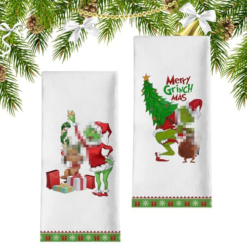 Geschirrtuch Weihnachten, Geschirrtücher Weihnachtsmotiv, 40x60CMGeschirrtücher Weihnachten 2er Set, WeihnachtsGeschirrtücher Set, GeschirrhandtücherWeihnachten, KüchenhandtuchWeihnachten Küchentücher