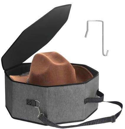 flaxarne Scatola per cappelli da viaggio e conservazione, Organizzatore di Cappelli Rotondi con Manico di Trasporto, grigio