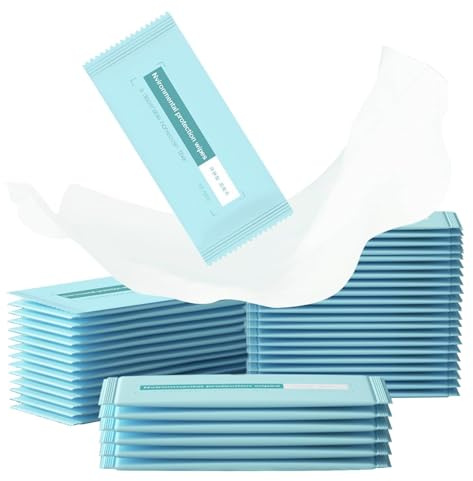 50 Stück Feuchte Waschlappen Einzeln Verpackt, Erfrischungstücher, Feuchtes Toilettenpapier Einzeln Verpackt, Feuchttücher Einzeln Verpackt,Spülbar Hygienische Reinigungstücher
