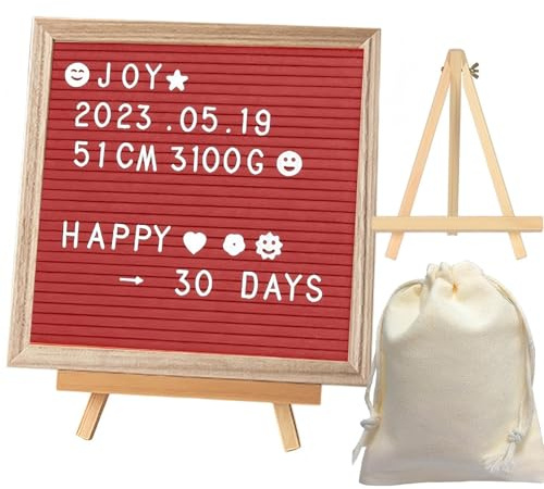 LUPATDY Letterboard, Double-Sided Felt Letter Board, 25 x 25 cm, Letterboard for Sticking with Letters, Symbols and Emojis, Wooden Board for Home Decor and Gift, Red