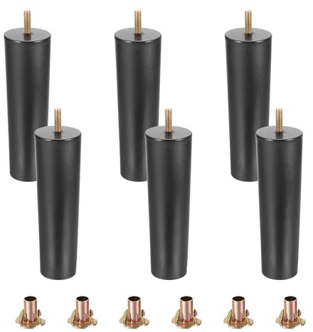 sourcing map 6Pcs Plastic Furniture Legs, 1.97 x 6.3 Sofa Couch Legs Replacement with M8 Hanger Bolts for Chair Sofa Dresser Cabinets Bed, Black