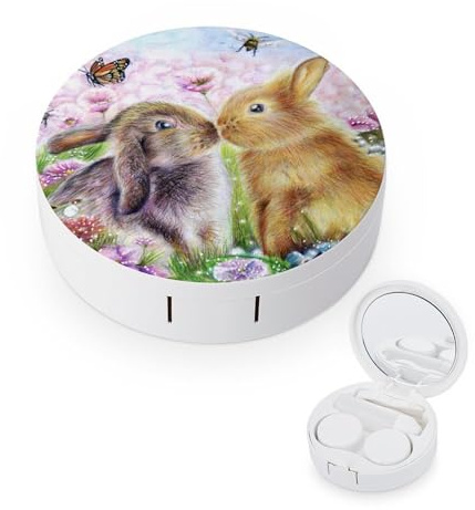 fkgvwo Contact Lens Container Bunny Travel Contact Lens Box with Mirror Tweezers Solution Bottle