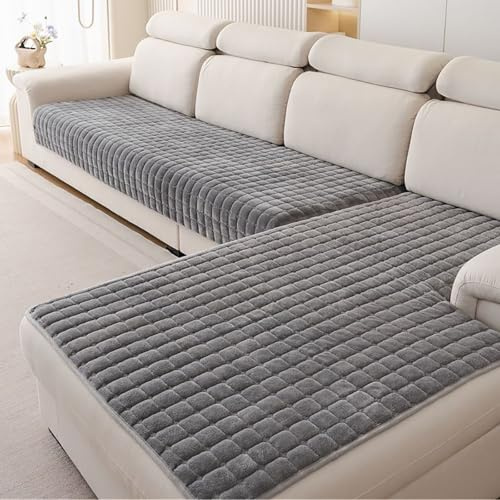 Generisch Weicher Flanell-Sofabezug, Sofa Überzug 1 2 3 4 Sitzer, Couchbezug Sofadecke L Form Ecksofa Couch Überwurfdecke Anti Rutsch für Wohnzimmer Waschbar,Dark Gray,90 * 120cm