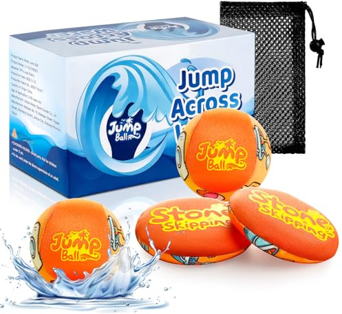 LETREEN Water Stone Skipping Ball Set 4 Pack – Fun Pool Toys for Kids All Ages – Water Bouncing Skip Ball Toy for Boys & Girls – Best Games Gifts with Your Friends & Family (Summer Joy)