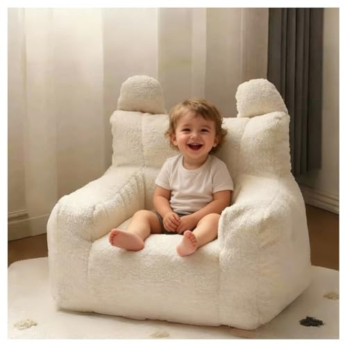 LHOHSRV Puf Infantil | Sillón para Niños de Forro Polar Suave con Relleno Incluido | Asiento Ligero y Cómodo para Dormitorio o Sala de Juegos (Beige,50 * 50 * 45cm)