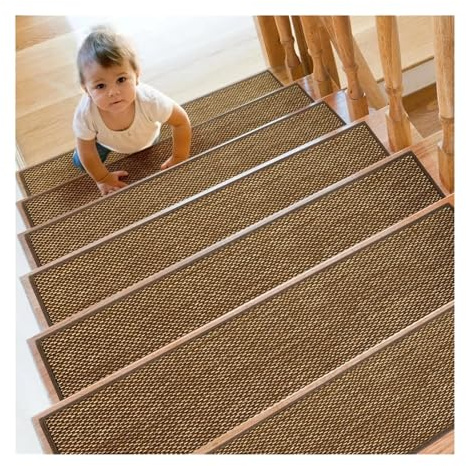 ZFIHAV Alfombras de Escalera 15 escalones de Madera for Interiores con peldaños Antideslizantes, Almohadillas for, Lavables a máquina