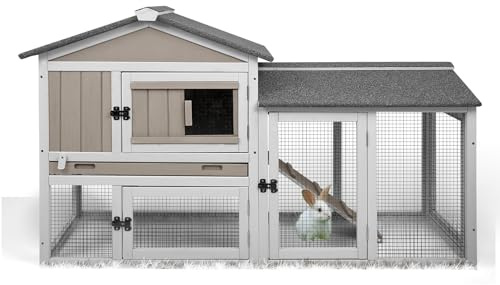 PetsCosset 57 L Rabbit Hutch with Waterproof Roof,Grey