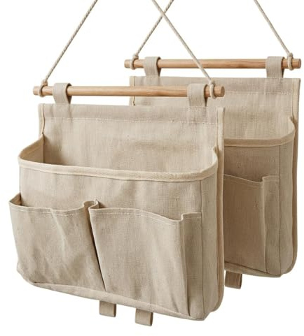 Set 2 vita hängande organiserare med fickor självhäftande krokar för badrum | Förvaringsväska, väggväska, vattentät, sovrum, kontor, platsbesparande, husbil, korg, förvaring, förvaring, vägg