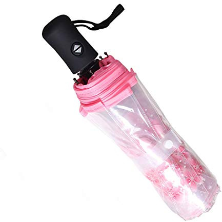 WerFamily Cherry Blossom Automatic Transparent Umbrella Folding Compact Clear (Pink(auto))
