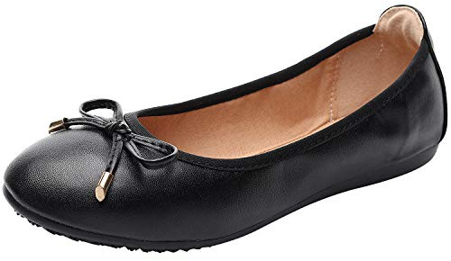 rismart Mujer Baile Ponerse Plano Bowknot Elegante Suave Bailarinas Zapatos SN02829(Negro,EU41)
