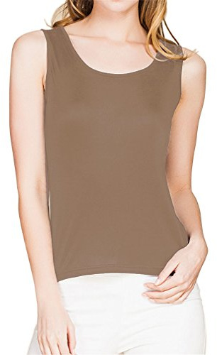 Paradise Silke 100 % Silke Stickad Ärmlös linne för kvinnor, Camel, M