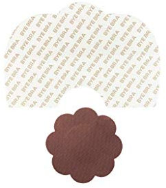 Bye Bra Adhesive Breast Lift Tapes, Bra Stickers, Boob Tape, Cleavage Enhancement - Size: F-H for Large Breast with Dark Silk Nipple Covers 3 Single-use Pairs Brown