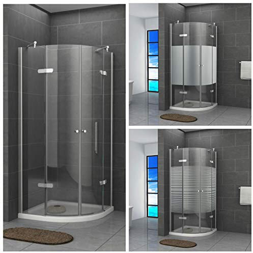 Duschkabine Viertelkreis Duschabtrennung Glas Runddusche 5 cm Eckdusche Pendel, Größe:80 x 80 x 190 cm, Dusche_Amazon:Klarglas | mit Duschtasse & Ablauf