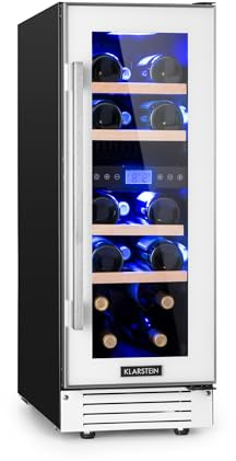 KLARSTEIN Vinoteca, Nevera para Vinos con 2 Zonas Refrigeración, Botellero Puerta Cristal para Vino, Proseco, Expositor Interior y Exterior, Panel Táctil, 53 L., Vinoteca Capacidad 17 Botellas