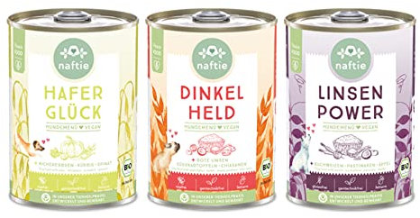 naftie veganes Hundefutter - Bio Nassfutter vegan für Hunde - Testpaket 3 Sorten - rein pflanzlich, purinarm - 3X 400g