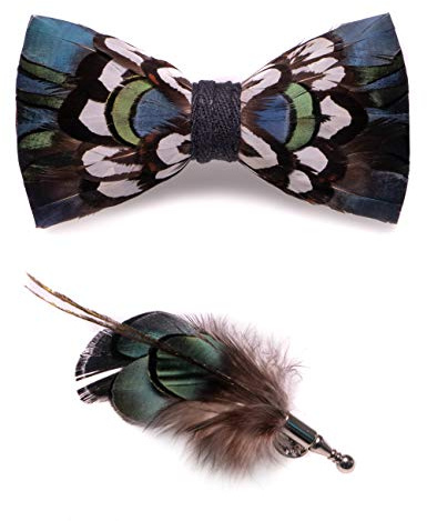 JEMYGINS Piuma Papillon Fatto a Mano e Spilla Set con Pacco Regalo da Uomo Blau/Grün/Weiß