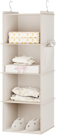 YOUDENOVA Hanging Closet Organizer, 4-Shelf Closet Hanging Storage Shelves, Beige