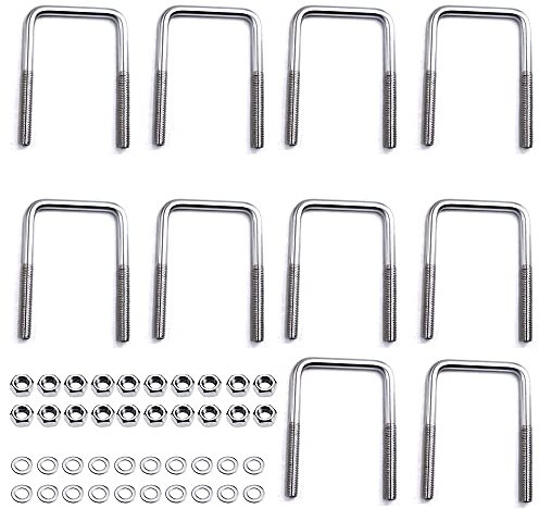 Rayong 10 Piezas Pernos en U Cuadrados M6 Tornillos en U 80 x 50 mm Perno en Forma de U para Placa de Soporte en U de Poste Tuercas de Perno en U Marinas Cuadradas