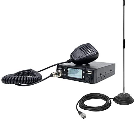 CB PNI Escort HP 9700 USB Radio y CB PNI Extra 40 Antena con Base magnética, Fuente de alimentación 12V / 24V, Enchufe para Encendedor Incluido