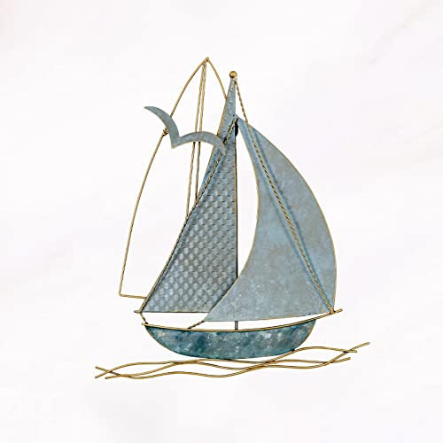 YUDIZWS Metall Wanddeko Schiff Segelboot Wandbild Metallbilder Hänger Figur Skulptur Wohnzimmer Wanddekoration,33x40cm