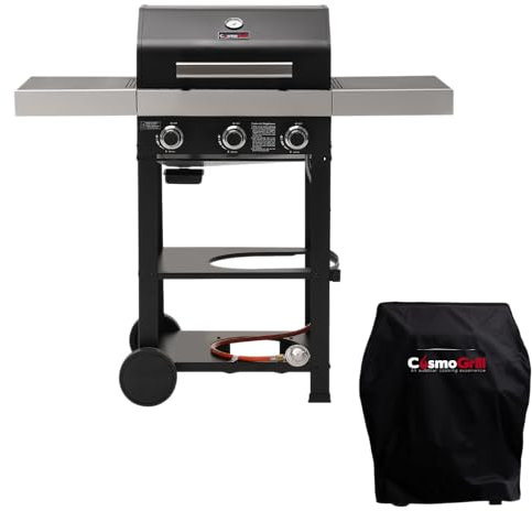 CosmoGrill Gas Barbecue 2+1 - Premium Black Range, Outdoor BBQ Grill with Infared Sear Burner (Barbecue & Weatherproof Cover)