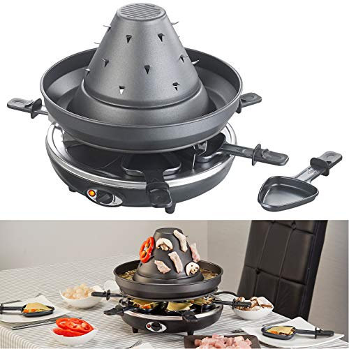 Rosenstein & Söhne Fondue Raclette: Elektrischer 3in1-Tatarenhut- & Raclette-Grill Versandrückläufer (Raclette-Partygrills, Raclette Hüte, Grillplatten)