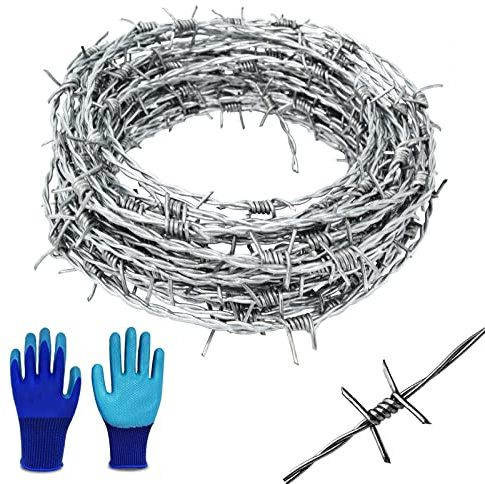 Stacheldraht 8m Rolle, 1,6mm Draht Stärke 4 Punkt, Feuerverzinkt | Rostfest & Robust Übersteigschutz für Balkon Garten, Baseballschläger, Drahtzaun, Weidezaun oder Handwer mit Handschuh
