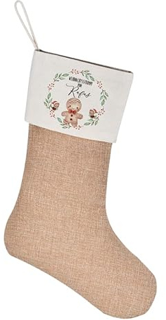 Manufaktur Liebevoll Weihnachtsstrumpf | Personalisierter Christmas Stocking | Zucker Beutel mit Namen zum Nikolaus und zu Weihnachten | Jute Nikolausstrumpf zum Befüllen und Aufhängen (Motiv Rufus)