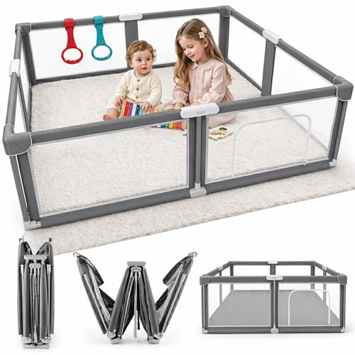 Parque Infantil Plegable para Bebés - Corralito de Bebé Portátil y Robusto, Montaje Rápido en 1 Minuto, Área de Juegos Segura para Interior y Exterior, Incluye Bolsa de Transporte (Gris, 150x180cm)