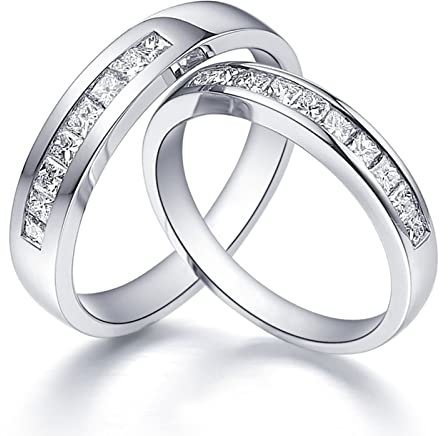 AMDXD Echt Ringe Diamant 0.67ct, 1 Paar Verlobungsring Platin PT950 Quadrat Design Eheringe Partnerringe Freundschaftsringe, Damen 51 & Herren 58