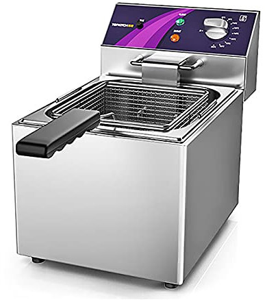 CHEMYO Friggitrice elettrica Professionale da 10 Litri / 12 Litri, friggitrice Professionale da banco a Serbatoio Singolo, con cestello e Coperchio, con Funzione di Controllo della Temperatura e de