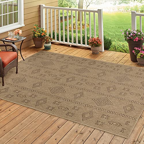 HomebyHome In & Outdoor Läufer Teppich 80x150 cm Wetterfester Flachgewebe Balkon Teppich in Jute-Optik Pflegeleicht für Küche, Flur & Terrasse