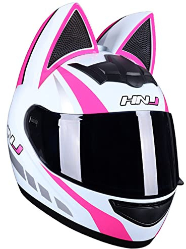 Motorrad Full Face Motorradhelm Mit Katzenohren ECE/DOT Zertifiziert Integralhelme Motorrad Integrierter Roller-Helm Mofa Helm Moped-Helm Für Herren Damen Straßenfahrten Im Gelände