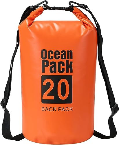 LATERN Wasserdichter Packsack, 20L PVC Trockensack Rucksack 100% wasserdichte Tasche mit Verstellbarem Doppelschultergurt zum Bootfahren Wandern Camping Reisen Angeln Meer Schwimmen (Orange)